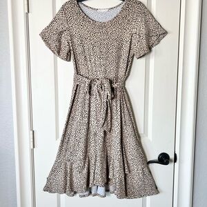 Reborn J Dalmatian Print Ruffle Hem Dress | Sash Tie Waist Midi | Size Medium